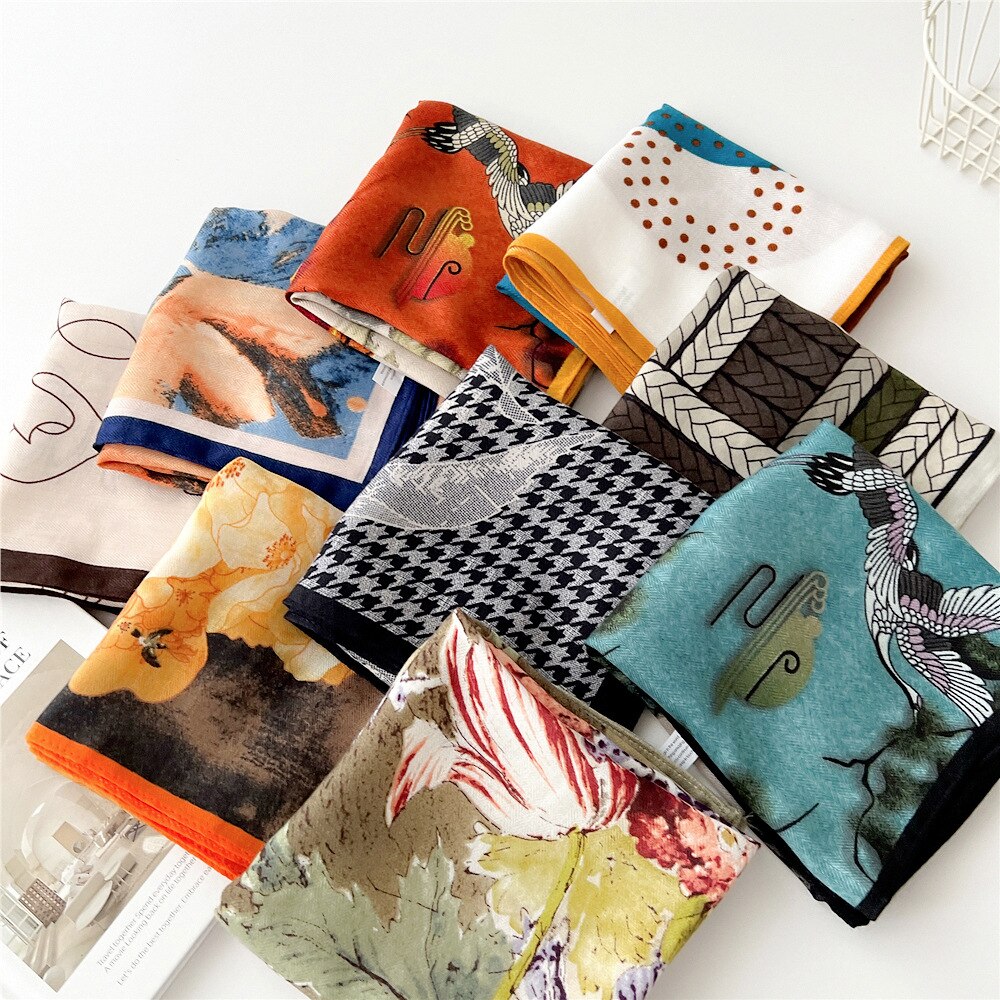 65cm Cotton Linen Small Square Scarf For Women Spring Autumn Summer Fashionable Versatile Decoration Neck Protection